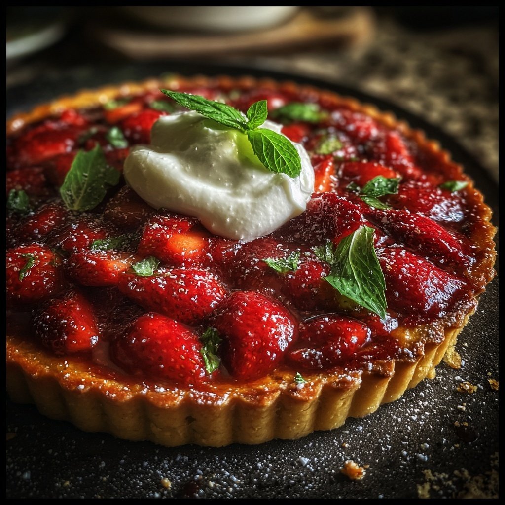 Strawberry Basil Tart with Cream