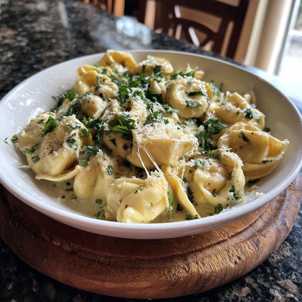 One Pot Creamy Garlic Tortellini